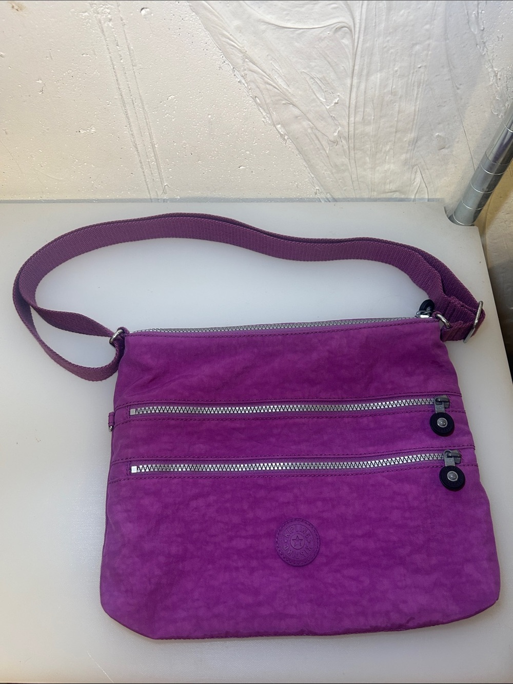 Kipling Vibrant Purple Crossbody Bag Nylon multi pocket with Adjustable Strap
